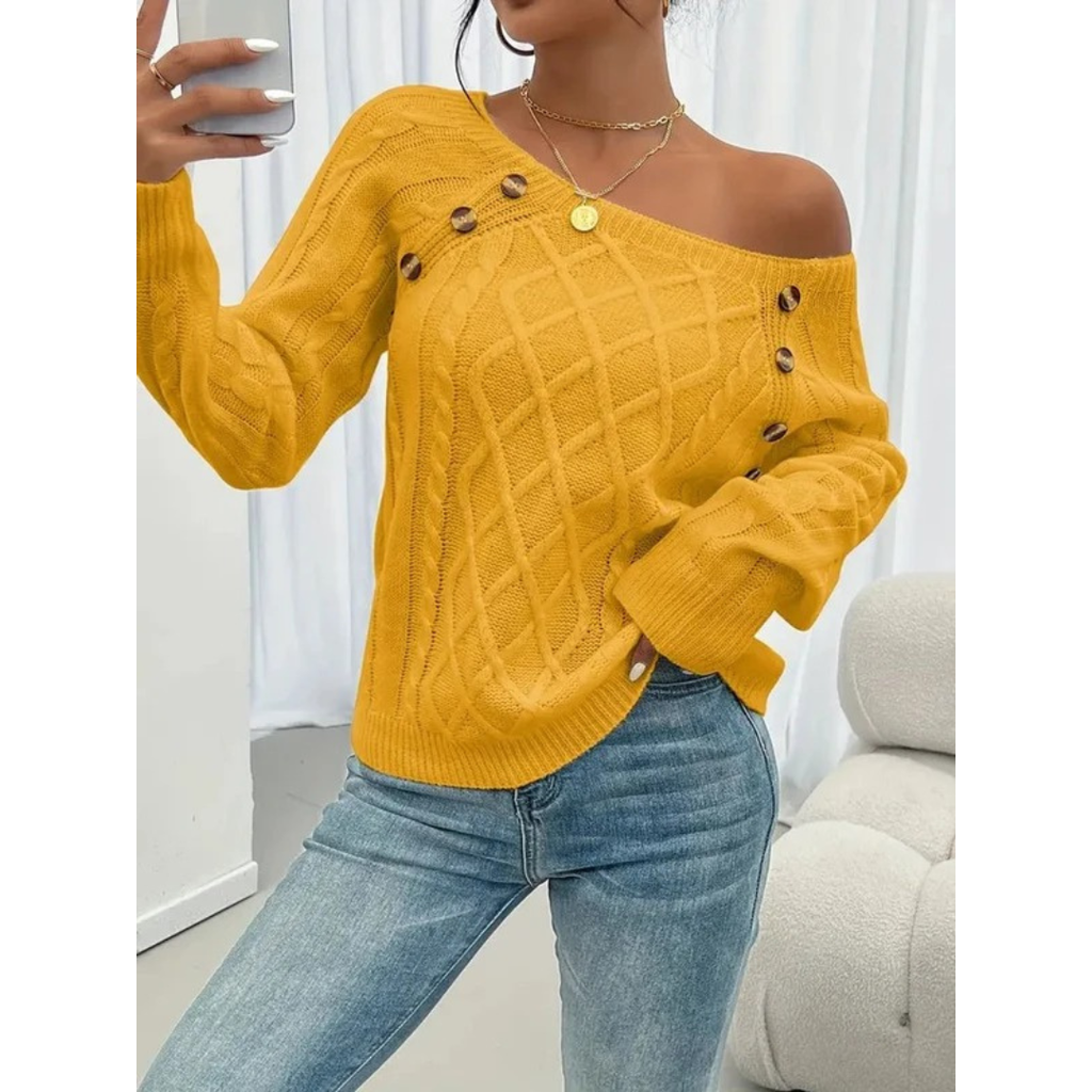 Elfriede | Damen Strickpullover mit Knöpfen Langarm
