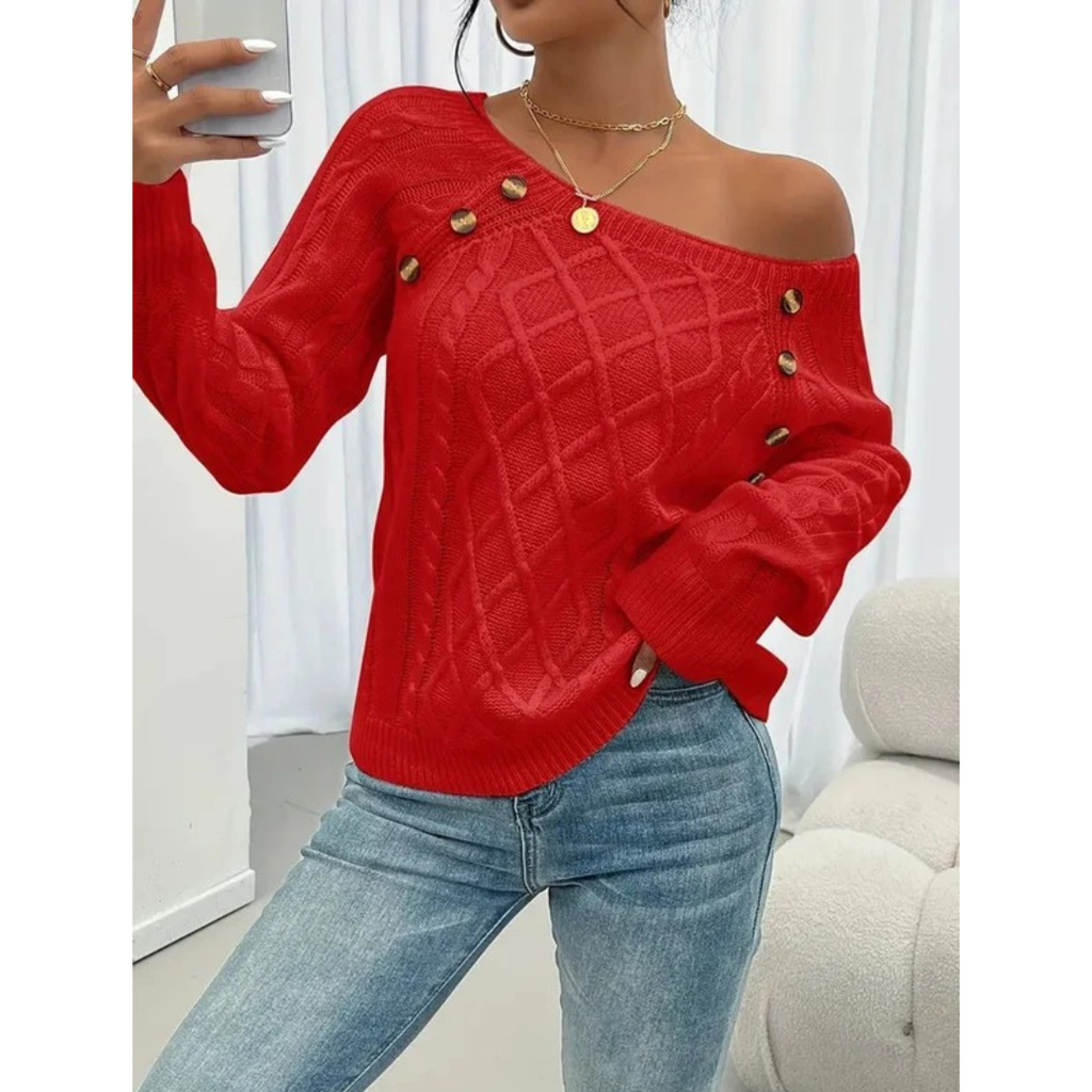 Elfriede | Damen Strickpullover mit Knöpfen Langarm