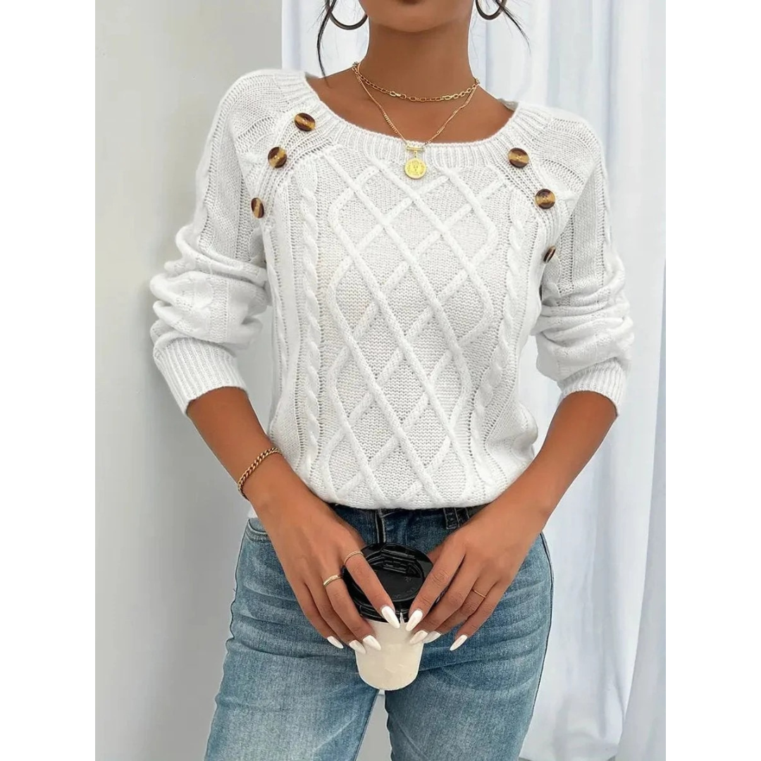 Elfriede | Damen Strickpullover mit Knöpfen Langarm