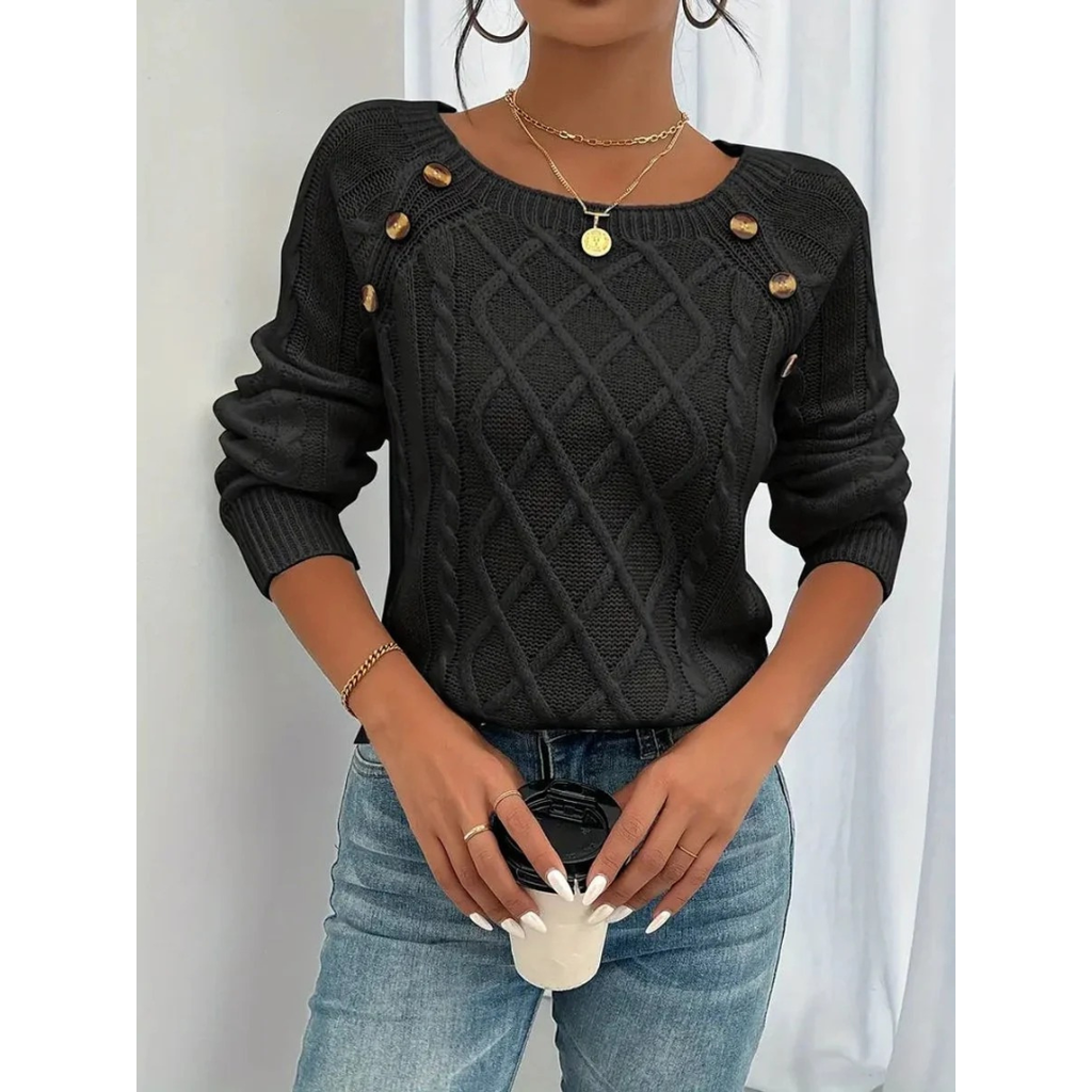 Elfriede | Damen Strickpullover mit Knöpfen Langarm