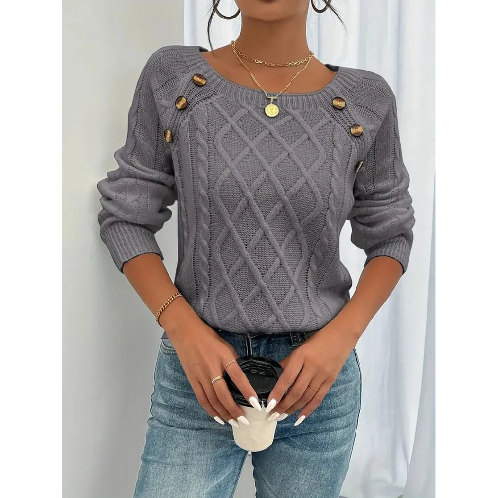Elfriede | Damen Strickpullover mit Knöpfen Langarm