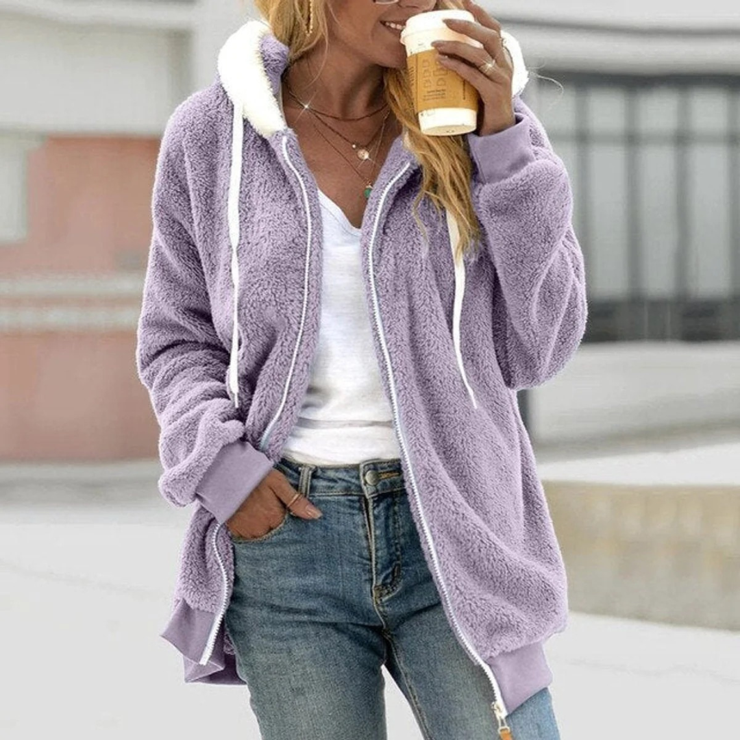Elfriede | Damen Winterjacke mit Kapuze, Teddy Fleece Struktur und Reißverschluss