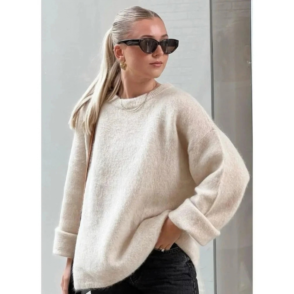 Eliana | Damen Stylischer Strickpullover für Große Größen mit Langarm