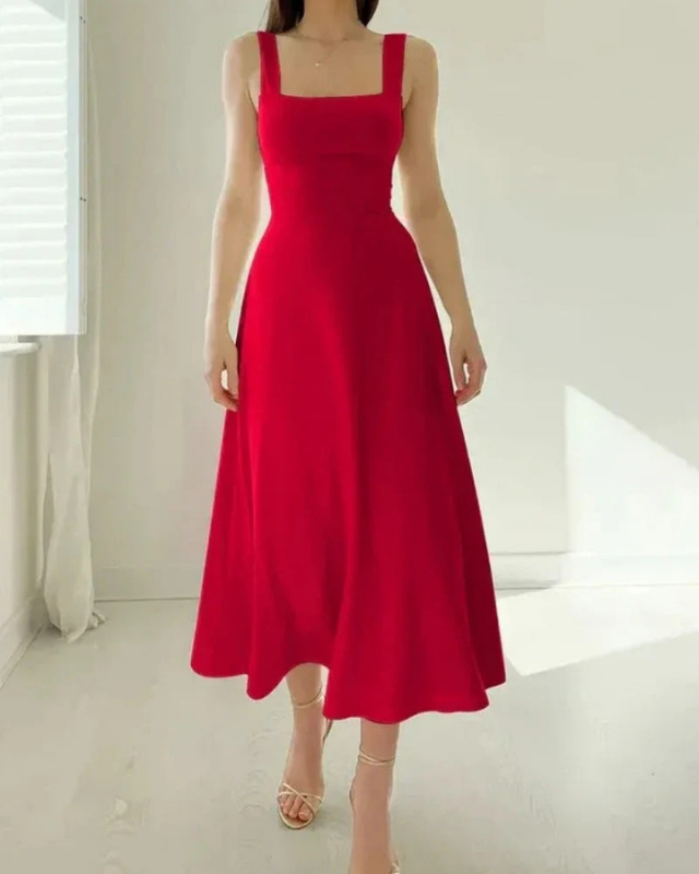 Elina | Damen Elegantes Midi Abendkleid mit Trägern