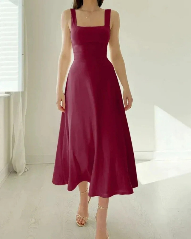 Elina | Damen Elegantes Midi Abendkleid mit Trägern