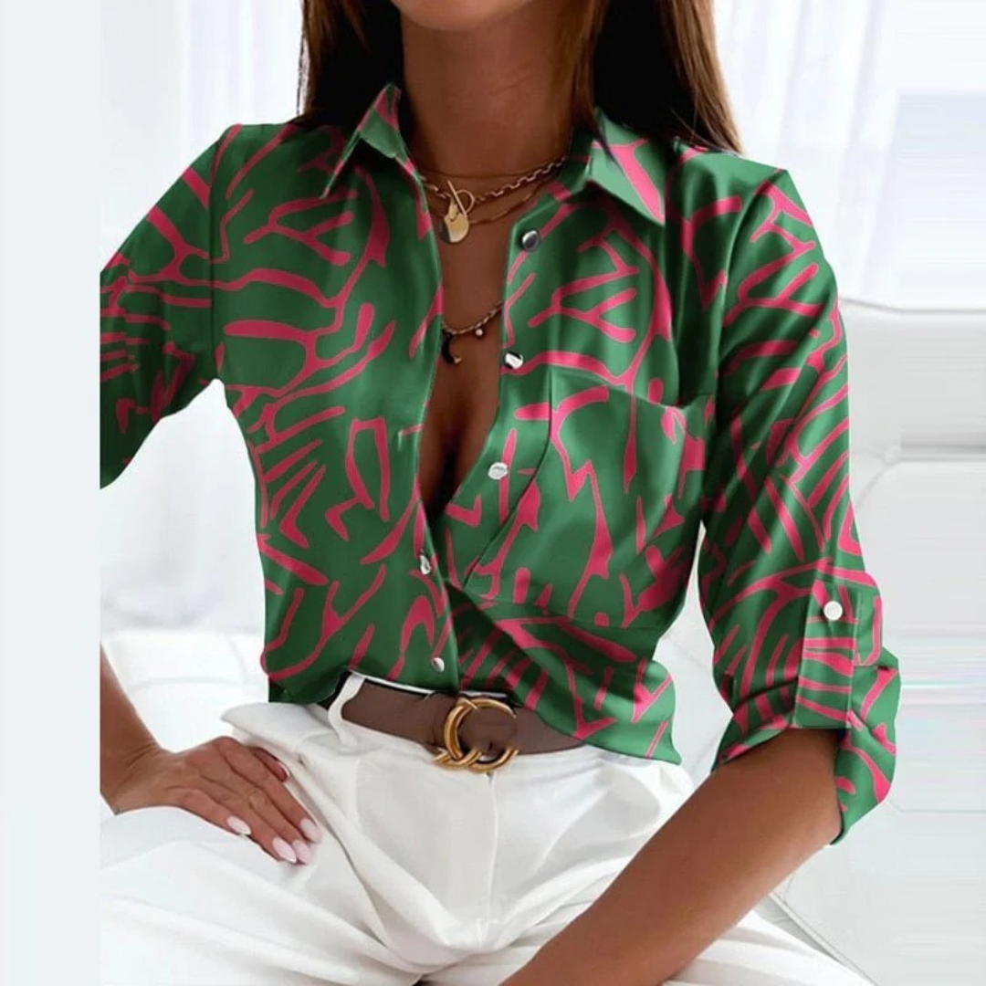 Elina | Damen Stilvolle Geometrische Bluse