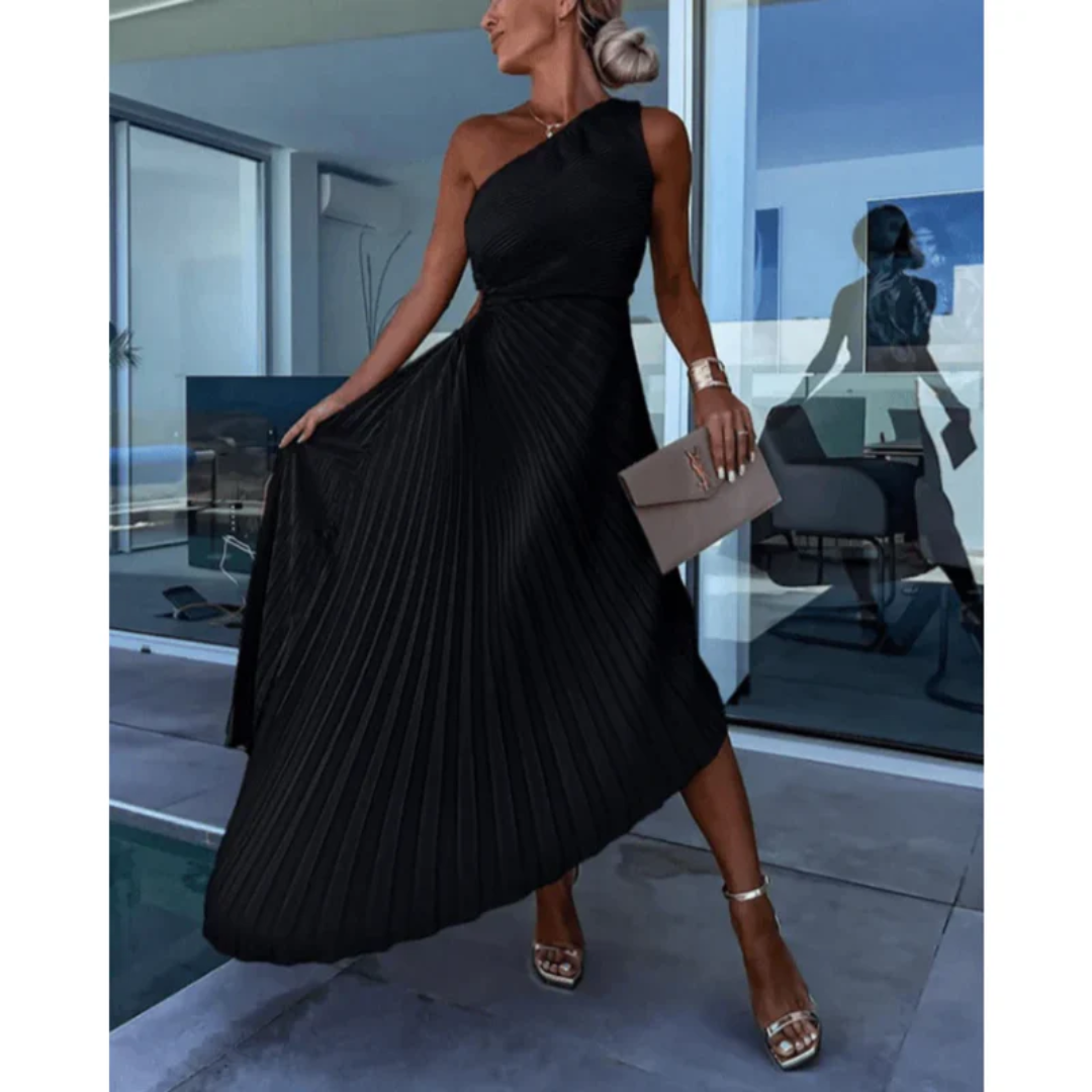Elinor | Damen Maxi Kleid Für Hochzeitsgast Ein Schulter Falten Stil
