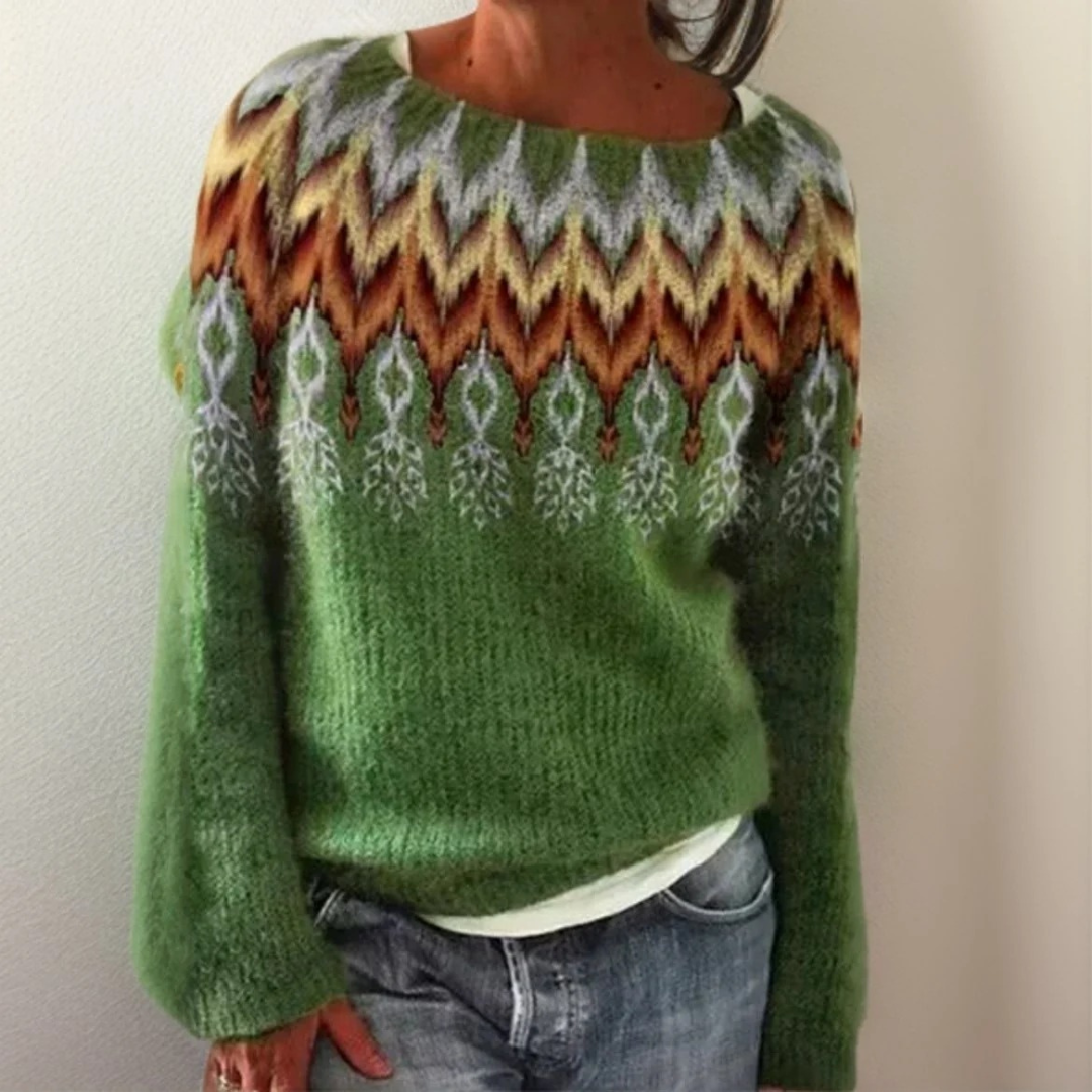 Elisa | Damen Grüner Pullover mit Geometrie