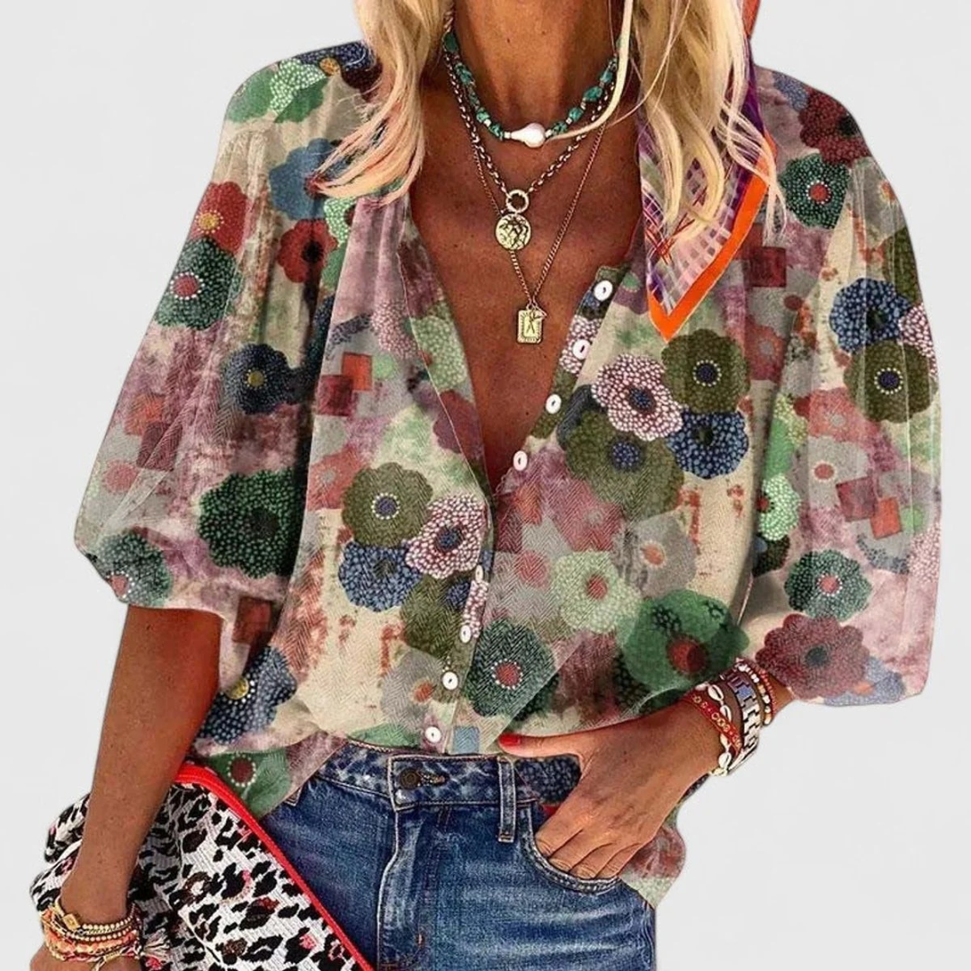 Elisabeth | Damen Grüne Florale Langarm bluse