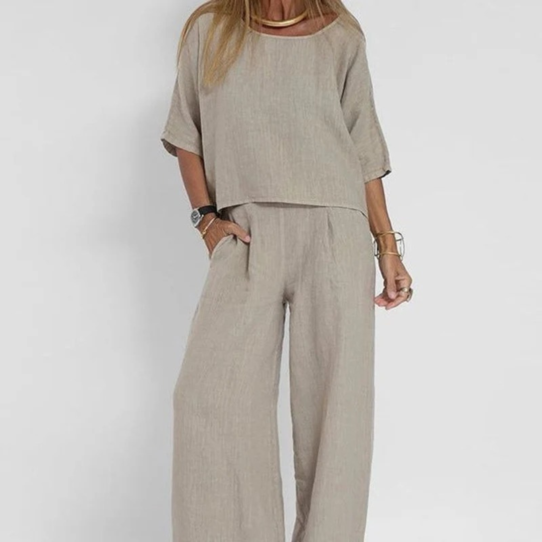 Elke | Damen Bequeme Zweiteiler Bluse & Hose Set