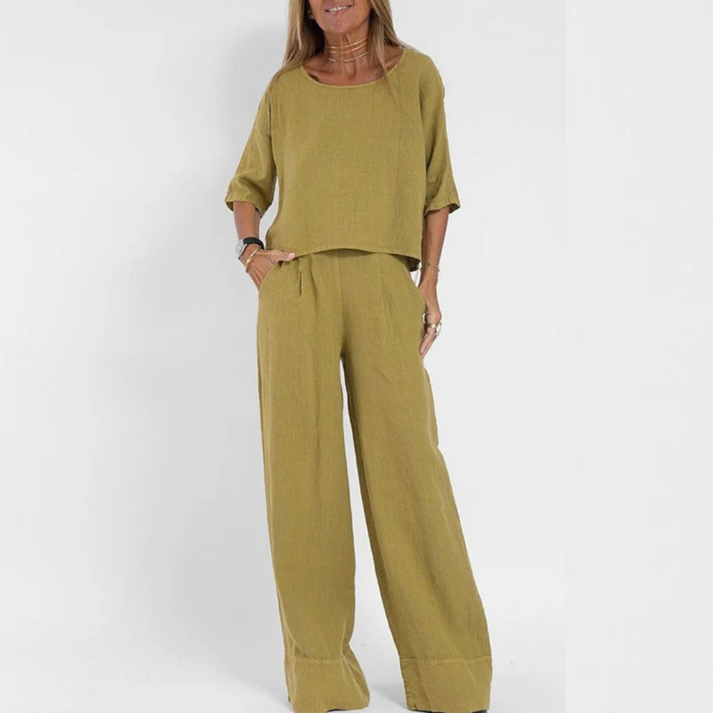 Elke | Damen Bequeme Zweiteiler Bluse & Hose Set
