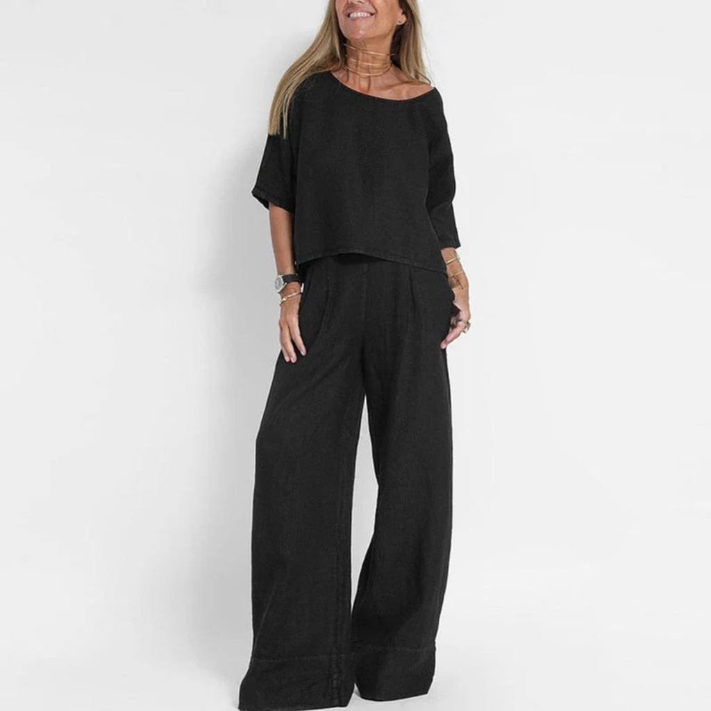Elke | Damen Bequeme Zweiteiler Bluse & Hose Set