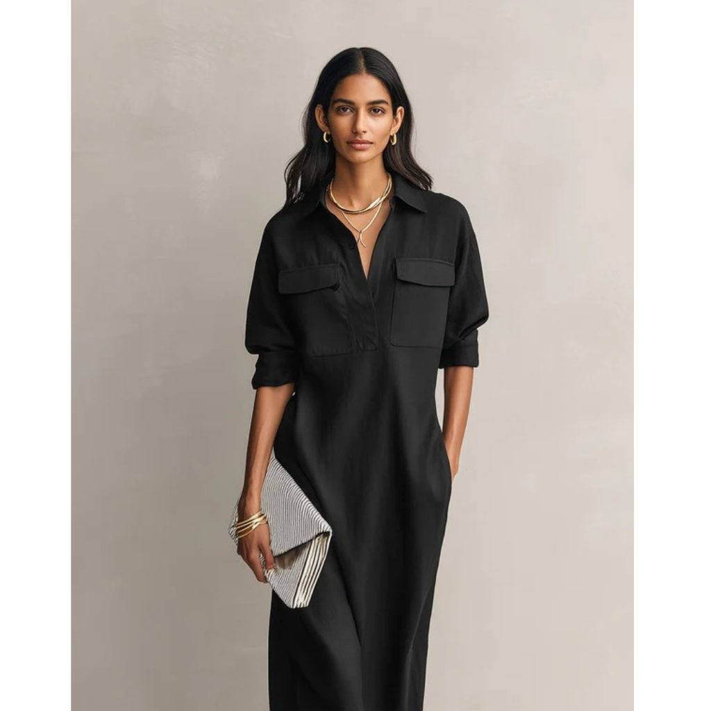 Elke | Damen Schwarzes Freizeit Midikleid