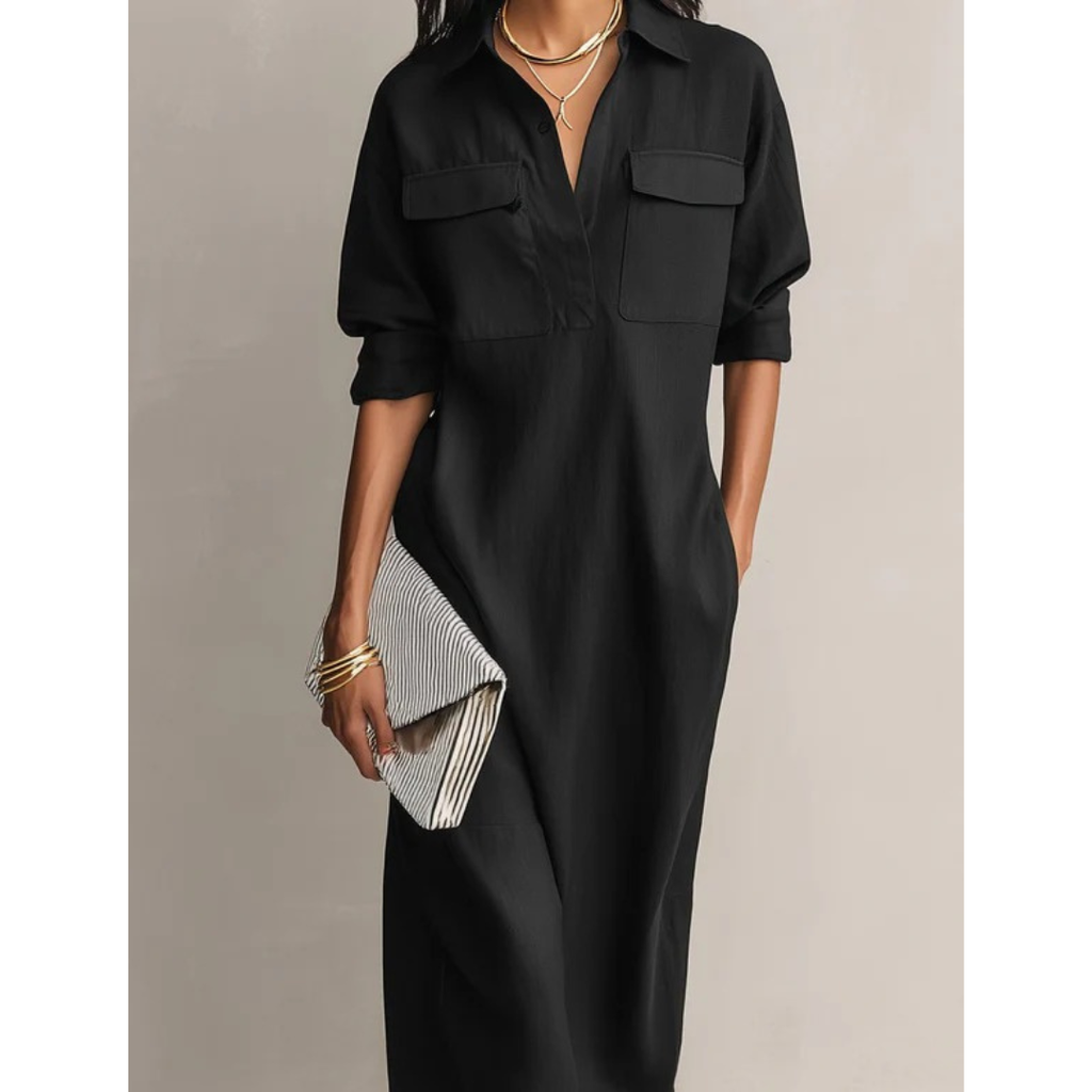 Elke | Damen Schwarzes Freizeit Midikleid