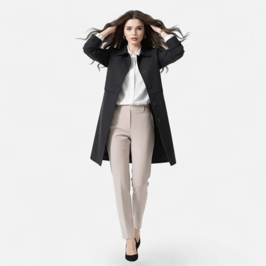 Elke | Damen Stilvoller Midi Trench Coat für Alltag und Büro
