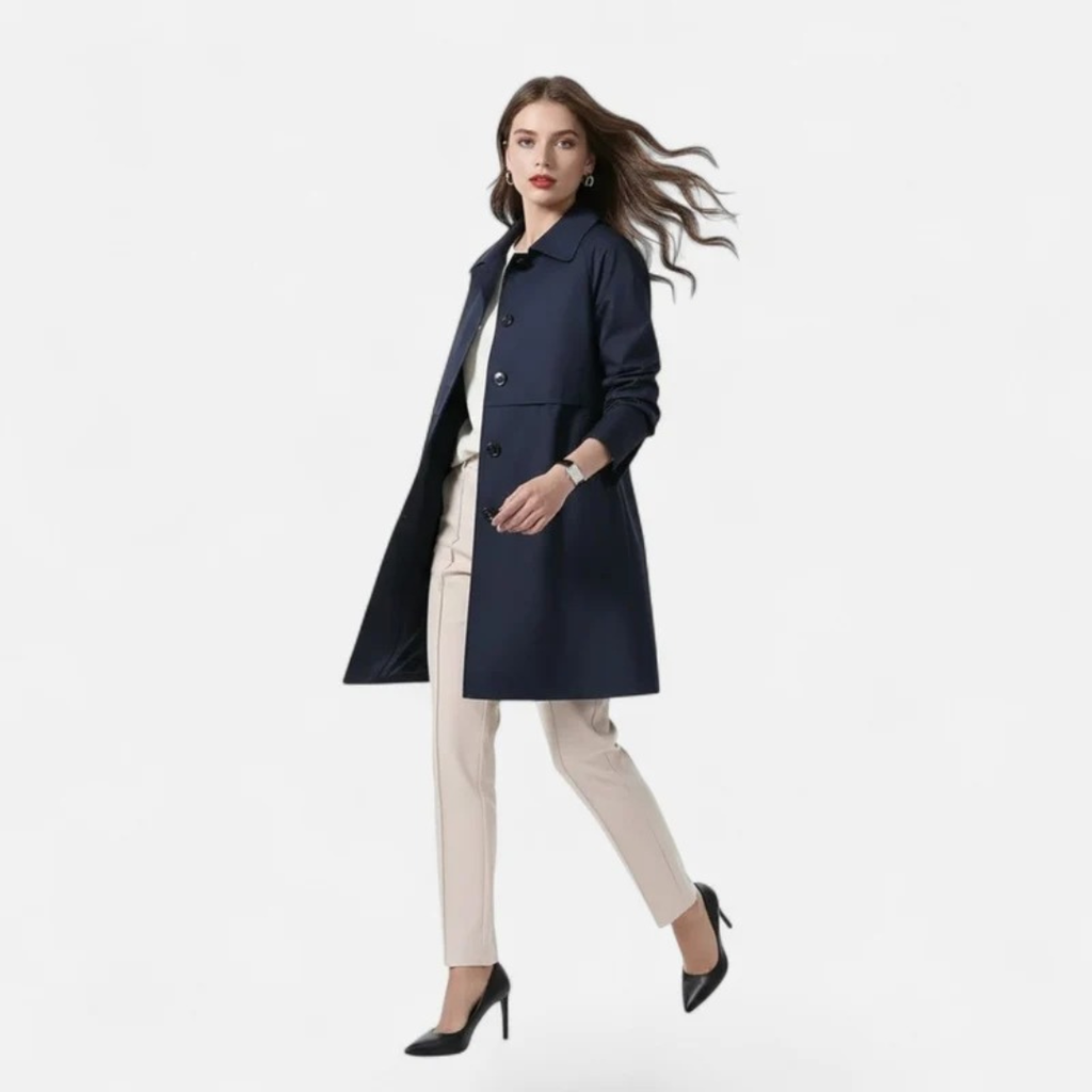 Elke | Damen Stilvoller Midi Trench Coat für Alltag und Büro