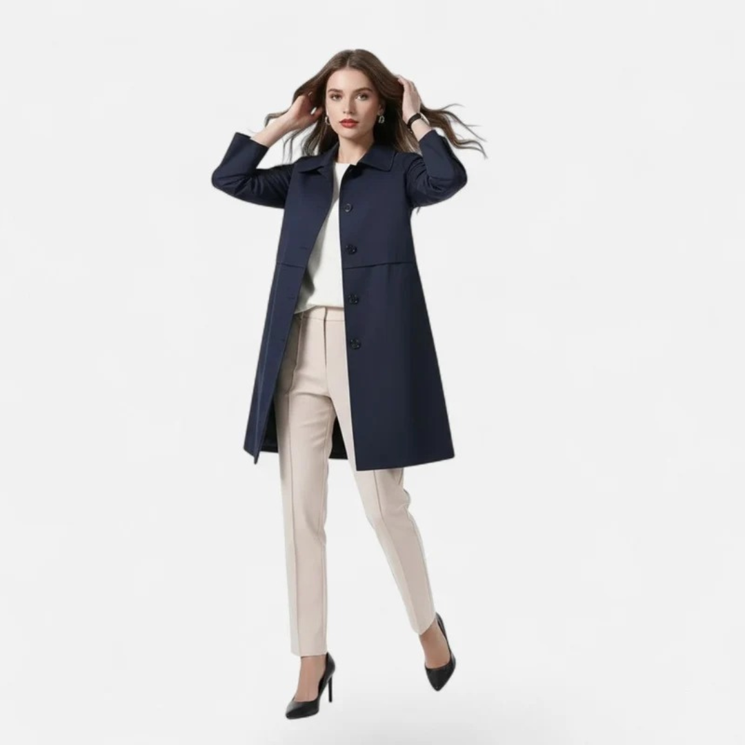 Elke | Damen Stilvoller Midi Trench Coat für Alltag und Büro