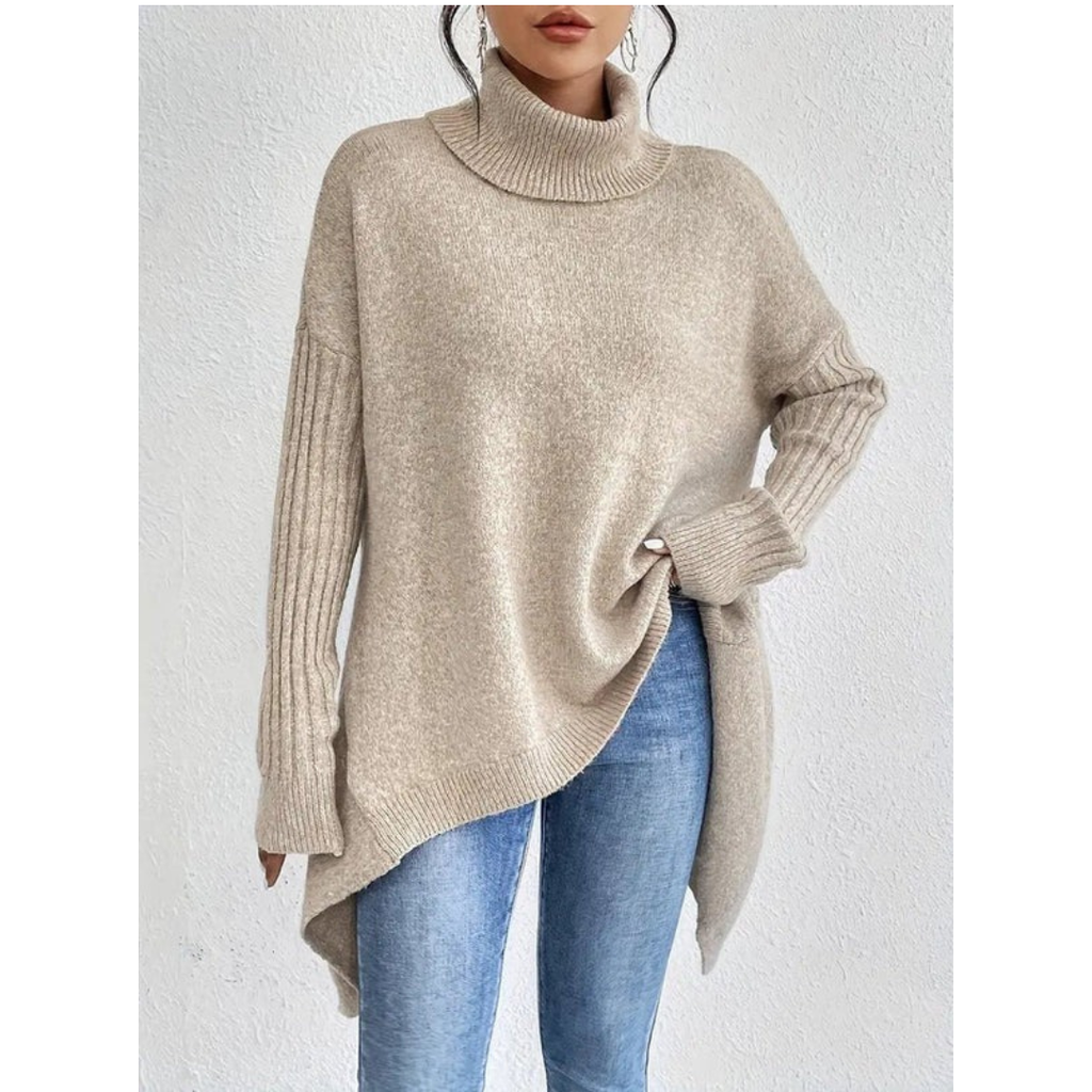 Elke | Damen Weiter Rollkragenpullover mit langem Saum