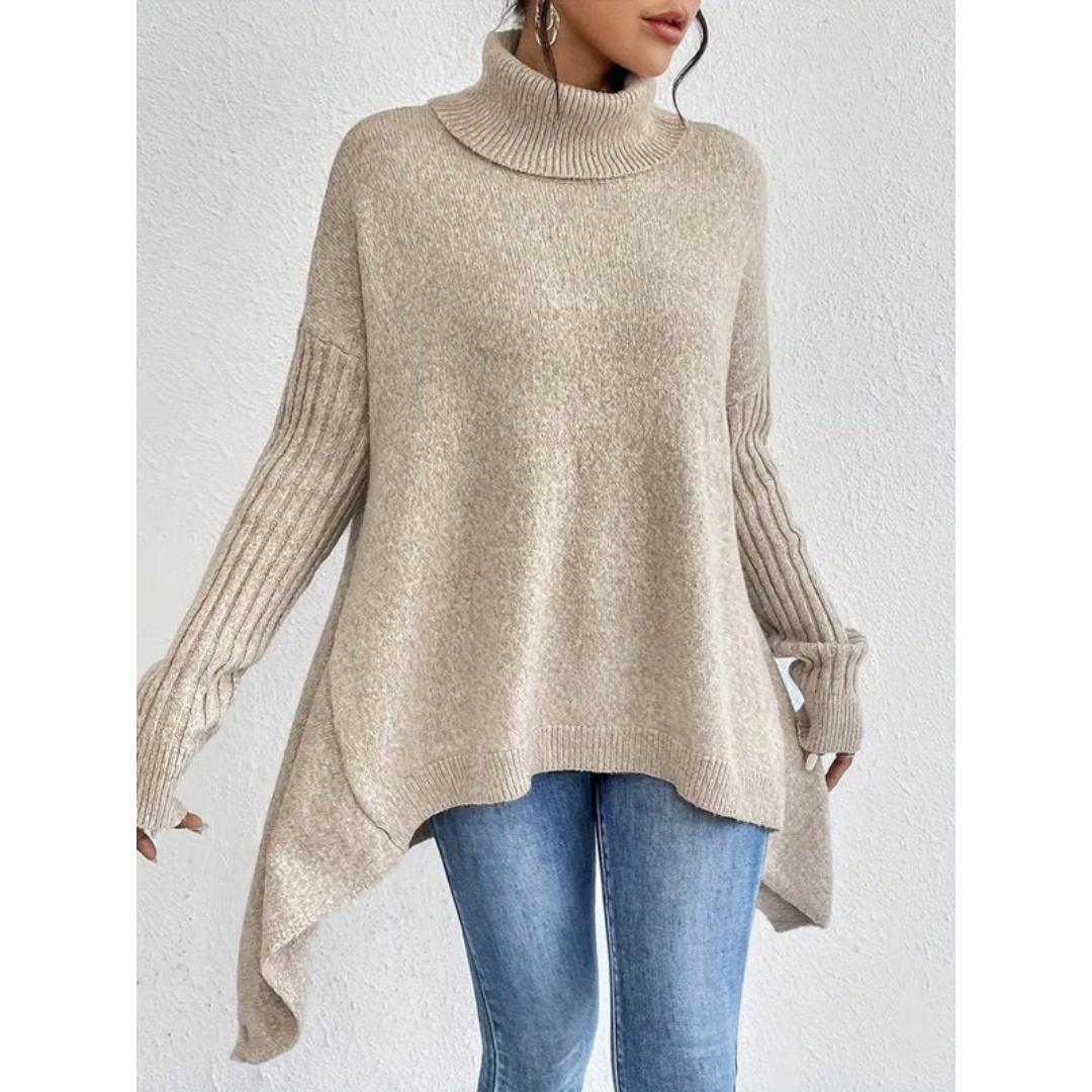 Elke | Damen Weiter Rollkragenpullover mit langem Saum