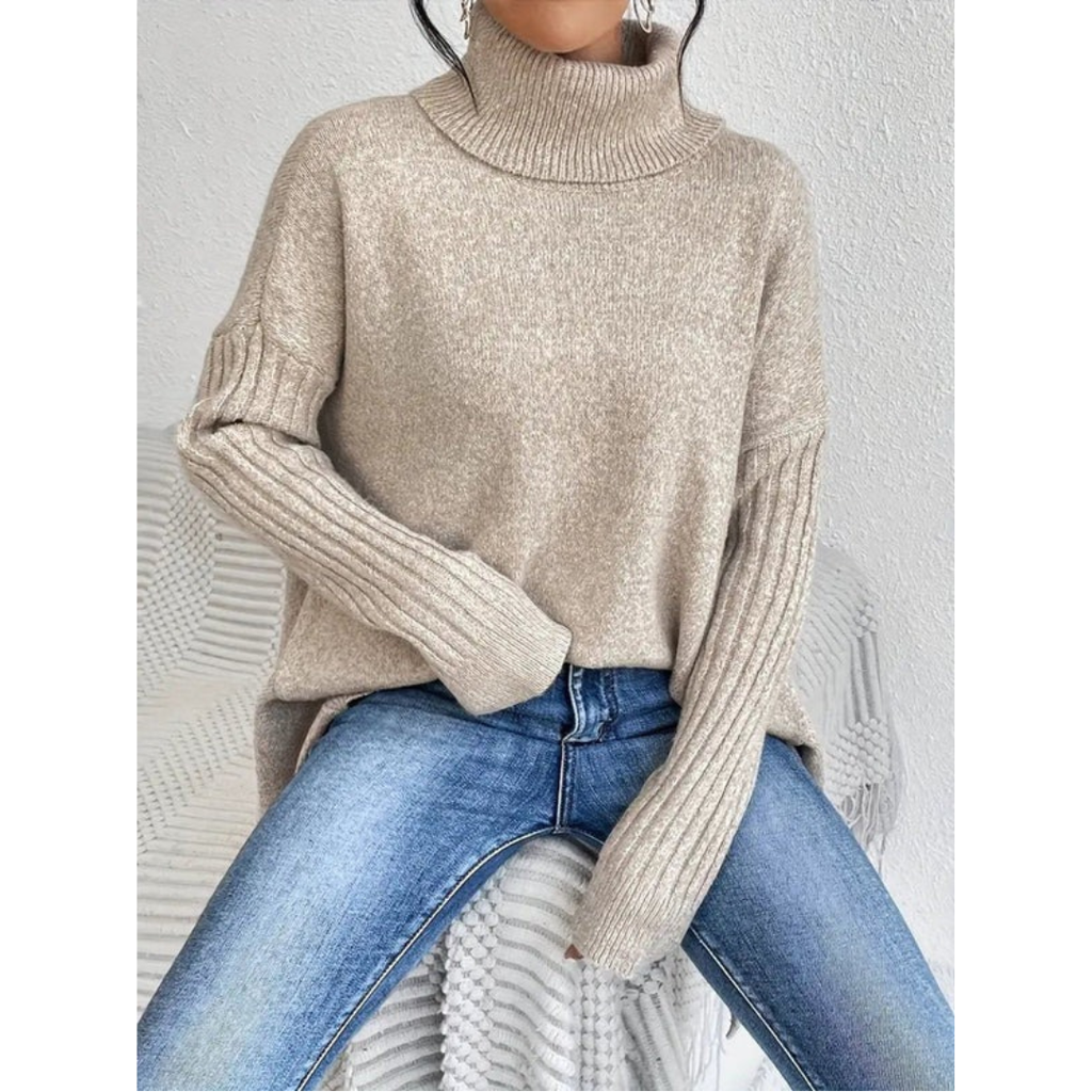 Elke | Damen Weiter Rollkragenpullover mit langem Saum