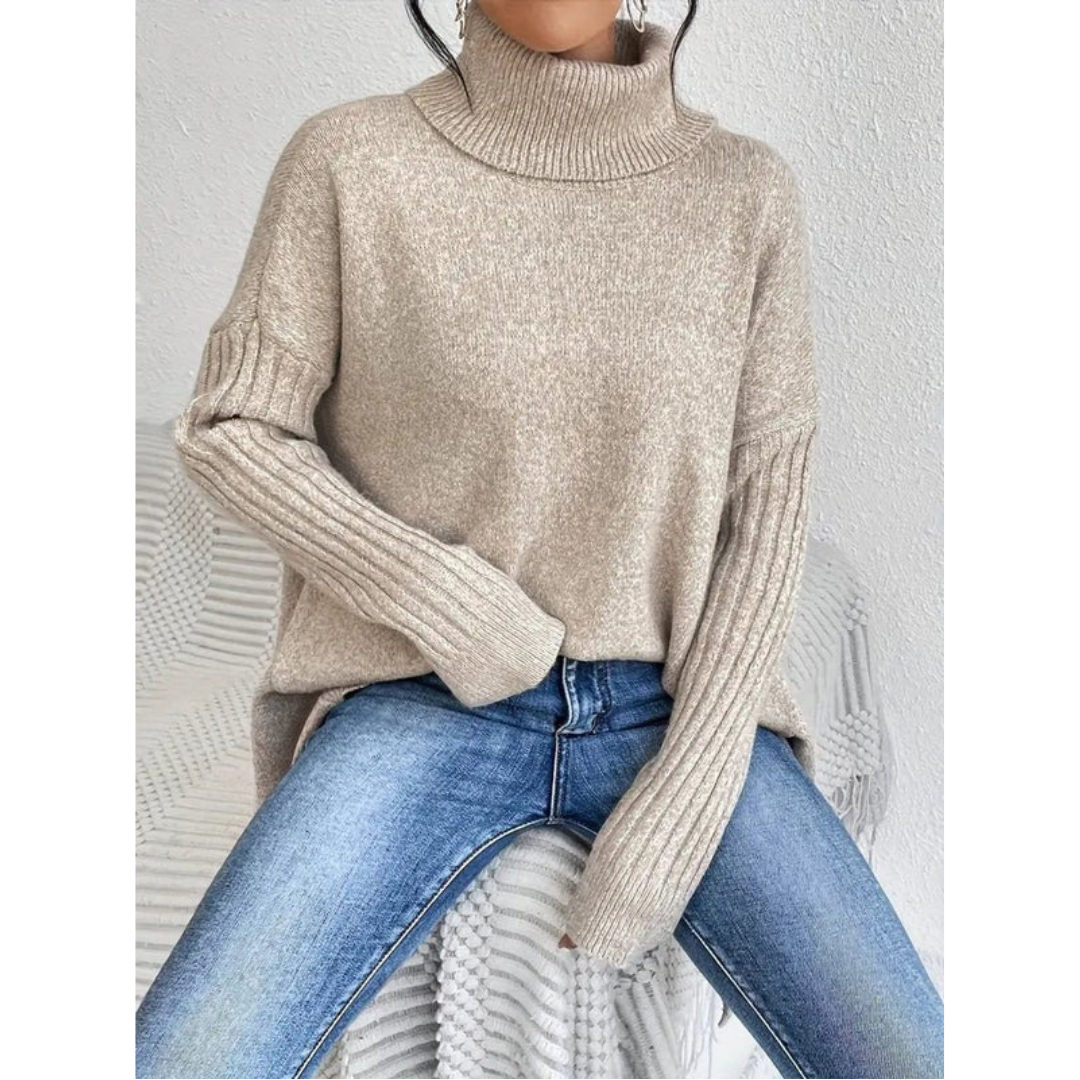 Elke | Damen Weiter Rollkragenpullover mit langem Saum