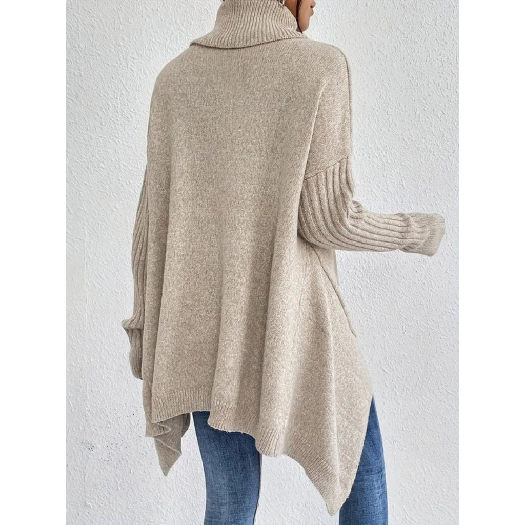 Elke | Damen Weiter Rollkragenpullover mit langem Saum