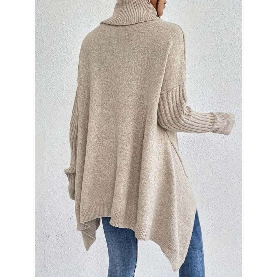 Elke | Damen Weiter Rollkragenpullover mit langem Saum