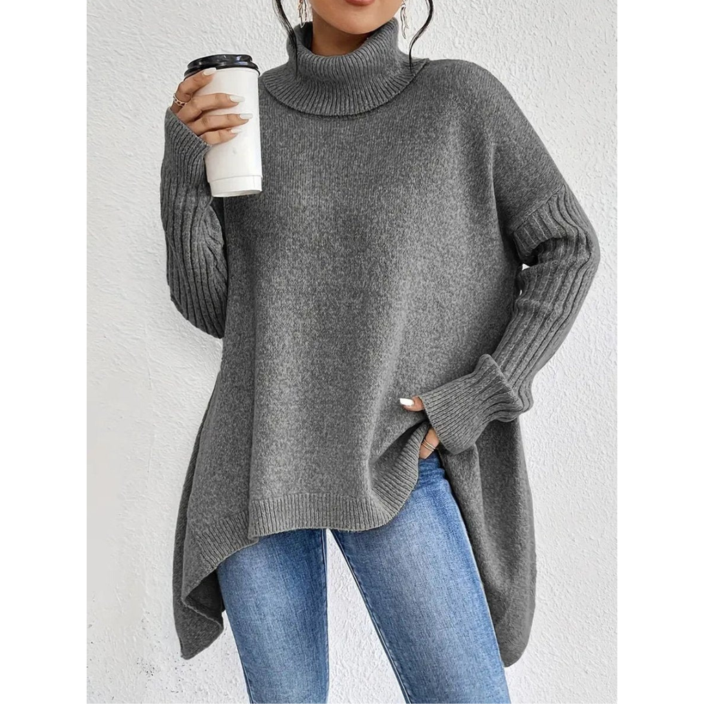 Elke | Damen Weiter Rollkragenpullover mit langem Saum