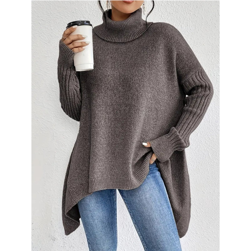 Elke | Damen Weiter Rollkragenpullover mit langem Saum