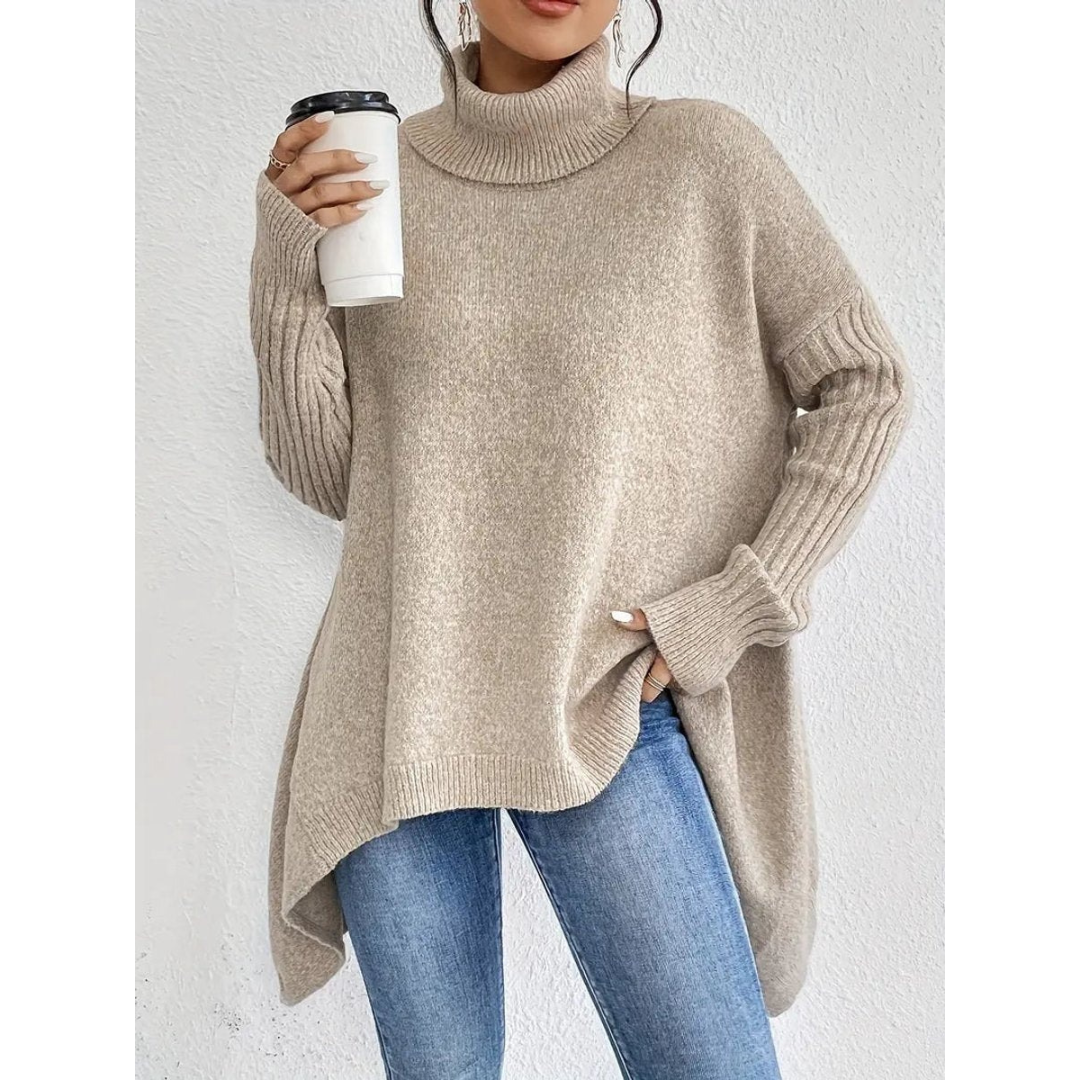 Elke | Damen Weiter Rollkragenpullover mit langem Saum