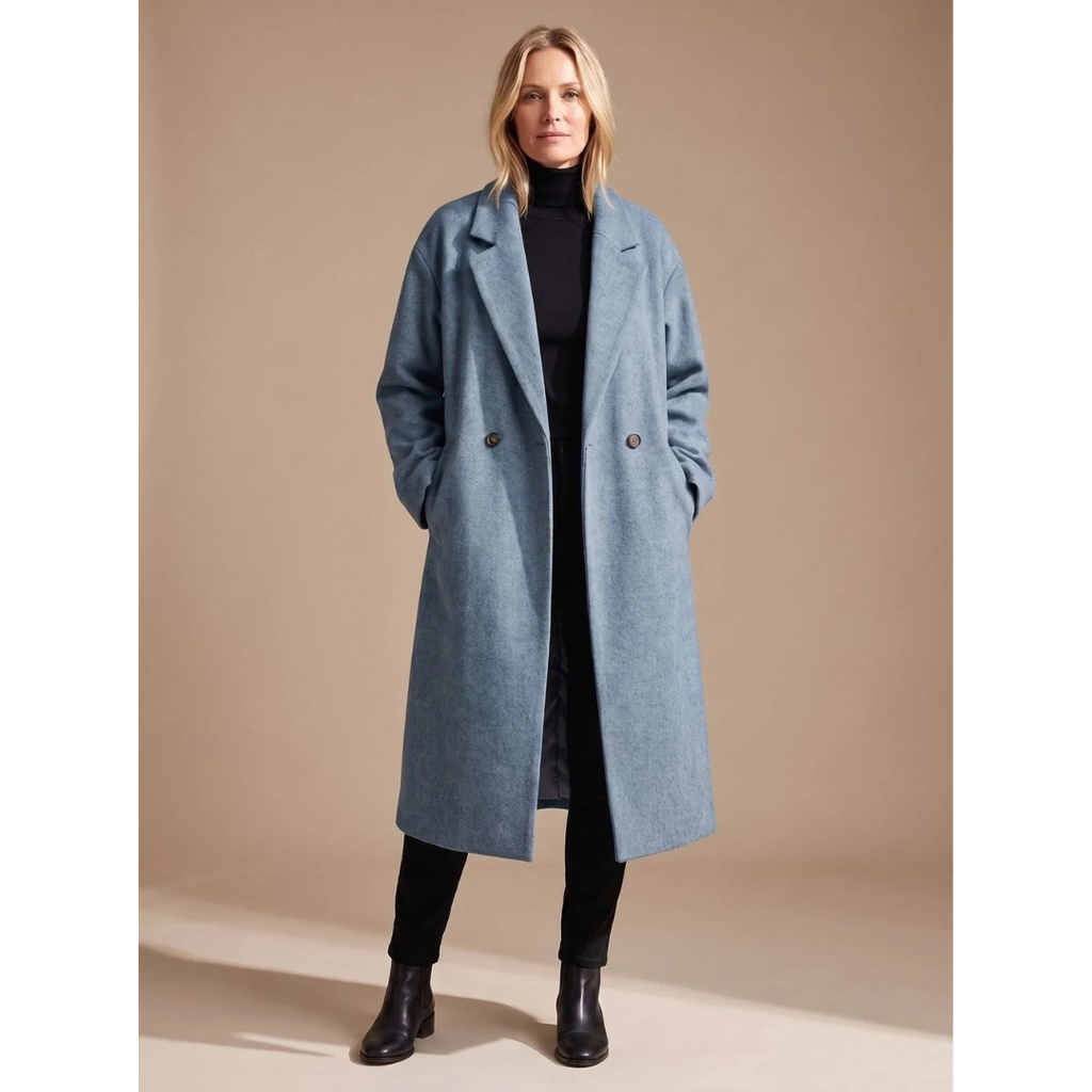 Ellen | Damen Lange Winterjacke im klassischen Stil mit Revers