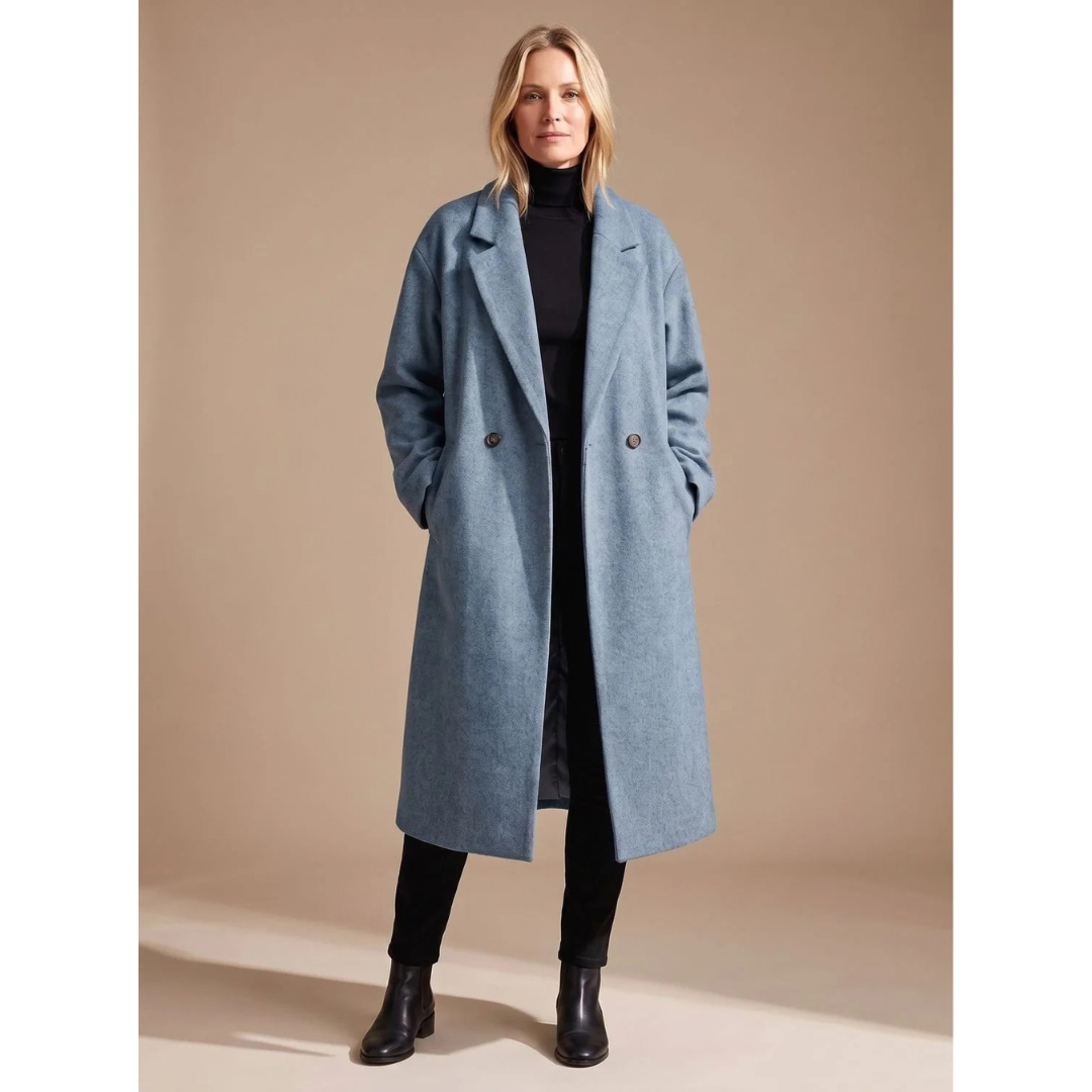 Ellen | Damen Lange Winterjacke im klassischen Stil mit Revers
