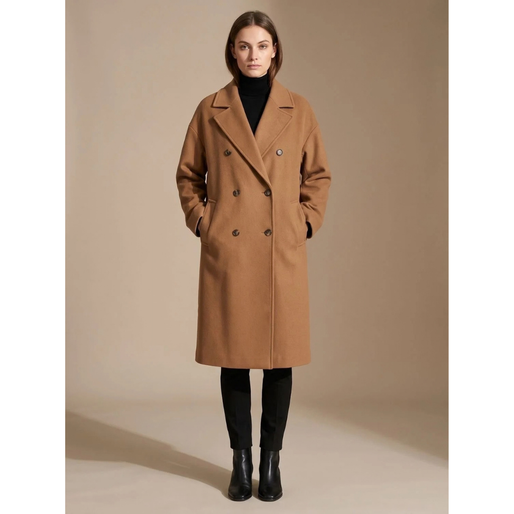 Ellen | Damen Lange Winterjacke im klassischen Stil mit Revers
