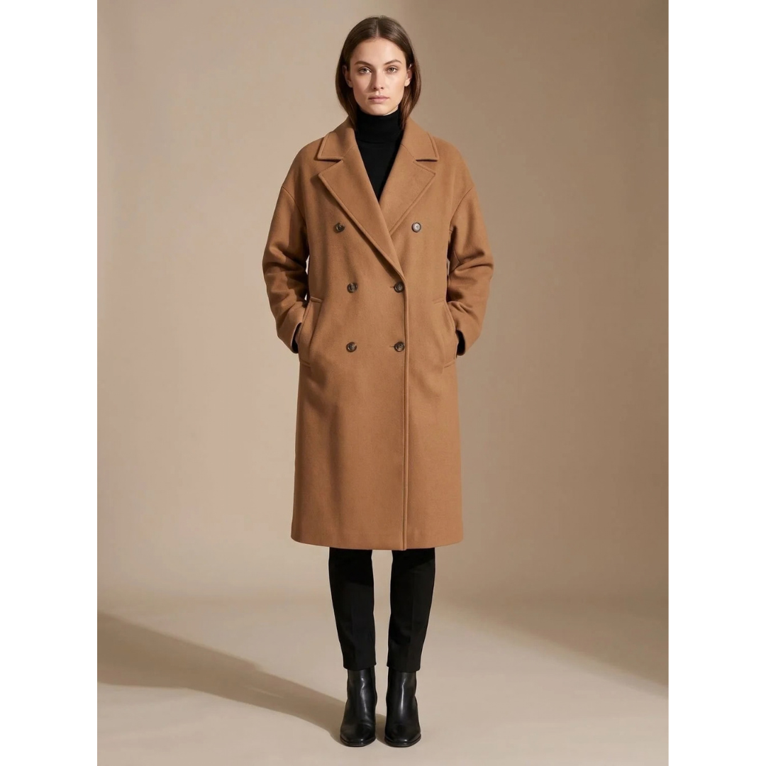 Ellen | Damen Lange Winterjacke im klassischen Stil mit Revers