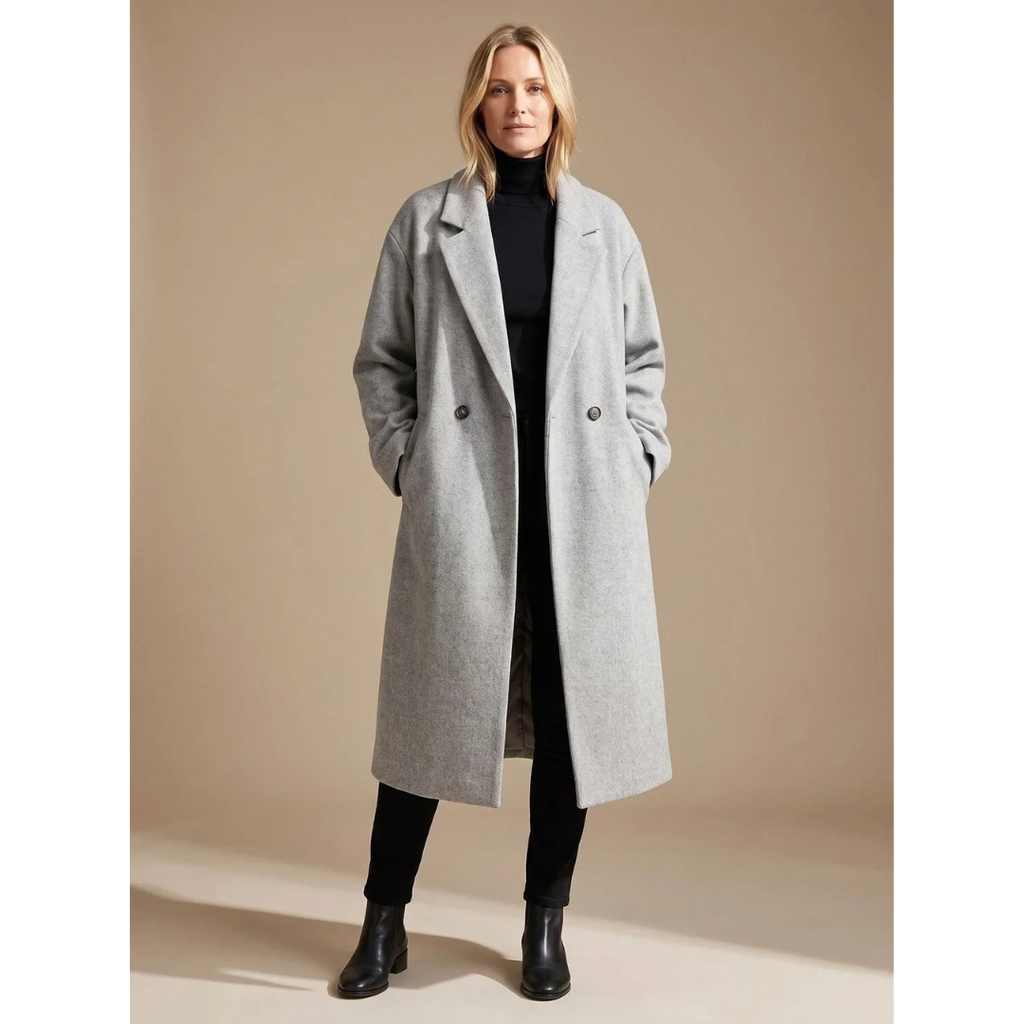 Ellen | Damen Lange Winterjacke im klassischen Stil mit Revers