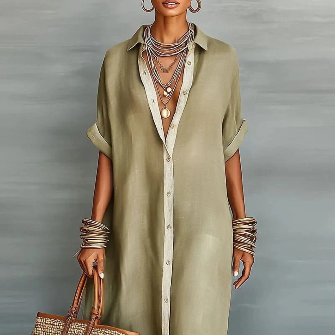 Elli | Damen Locker Leinen Maxikleid