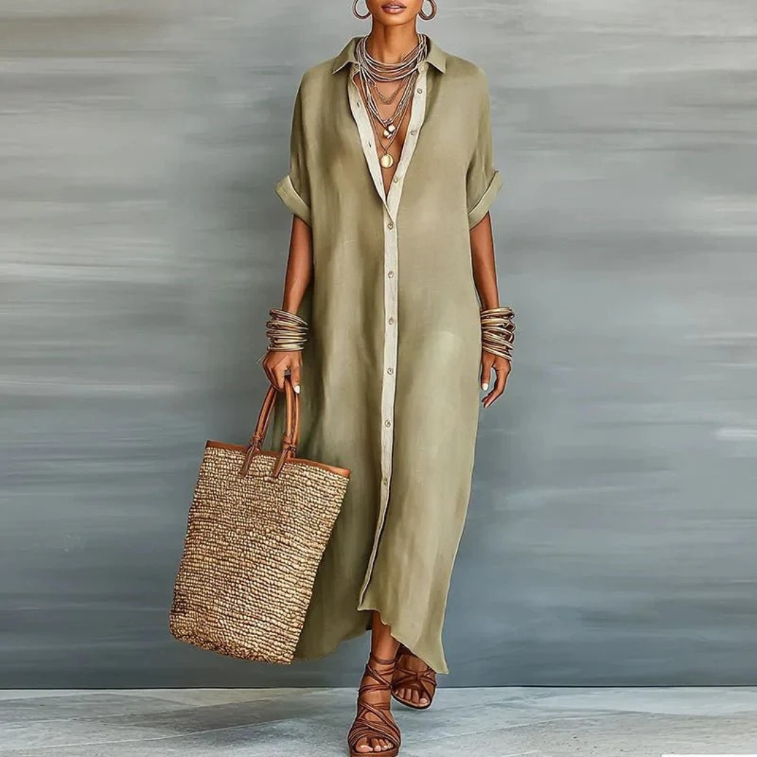Elli | Damen Locker Leinen Maxikleid
