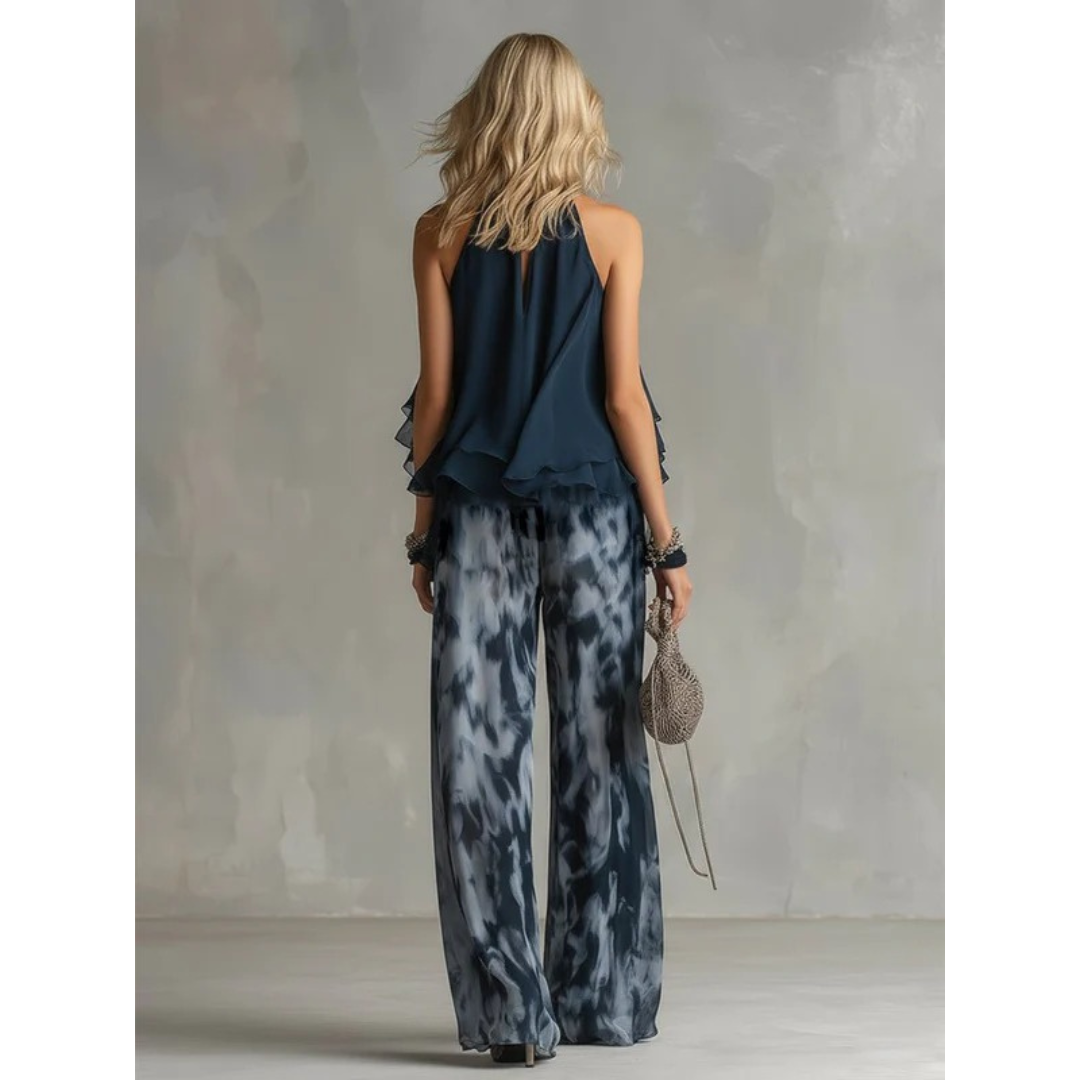 Elly | Damen Marineblaues Weites Zweiteiler Set