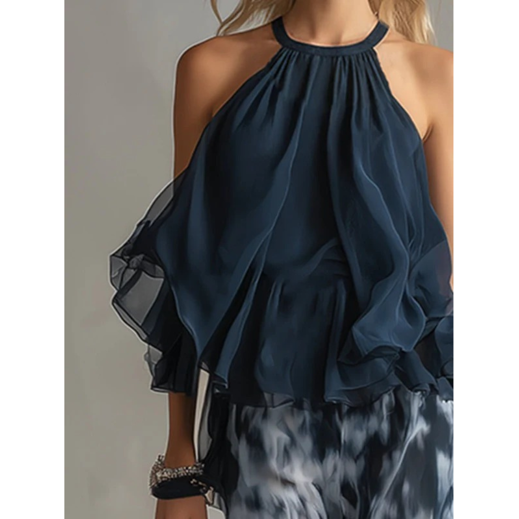 Elly | Damen Marineblaues Weites Zweiteiler Set