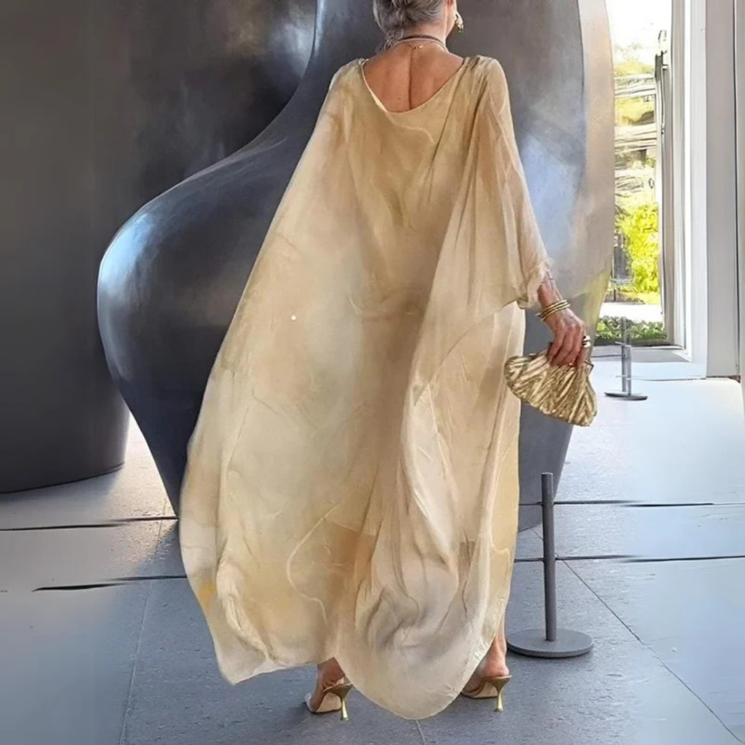 Elodie | Damen Langarm Maxikleid mit Marmor Muster und Kaftan Stil