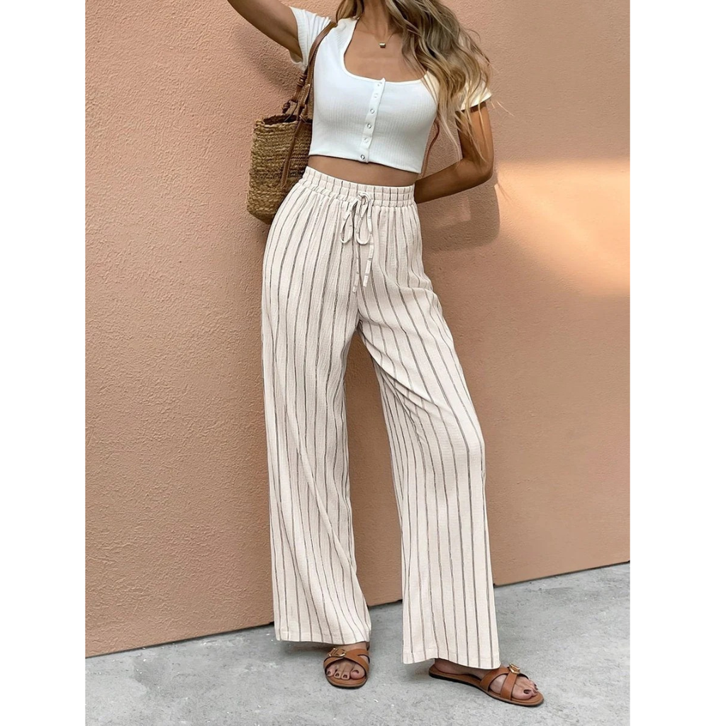 Elsa | Damen Stilvolles Gestreifte Wide-Leg Hose