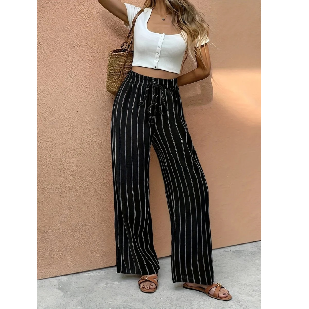 Elsa | Damen Stilvolles Gestreifte Wide-Leg Hose