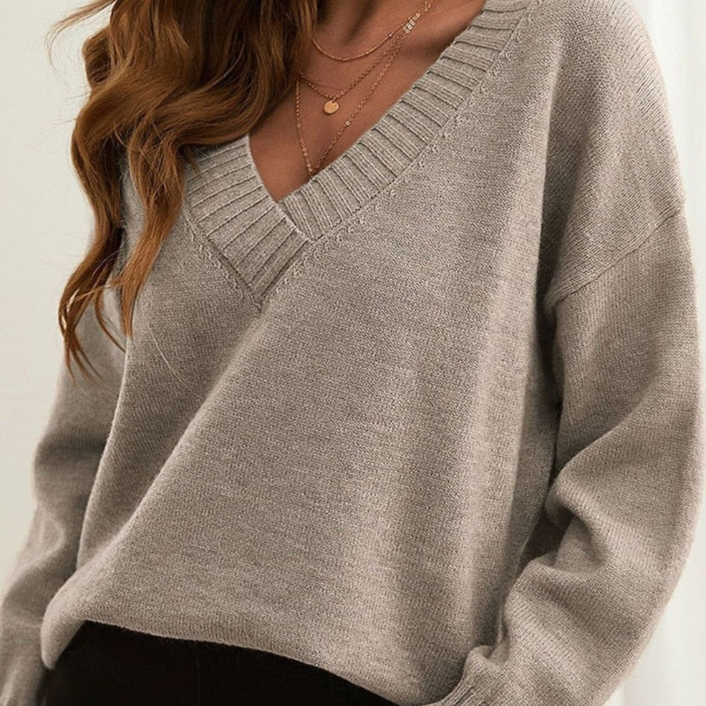 Elvira | Damen Oversize Strickpullover mit V Ausschnitt und Langarm