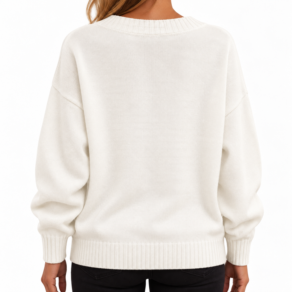 Elvira | Damen Oversize Strickpullover mit V Ausschnitt und Langarm