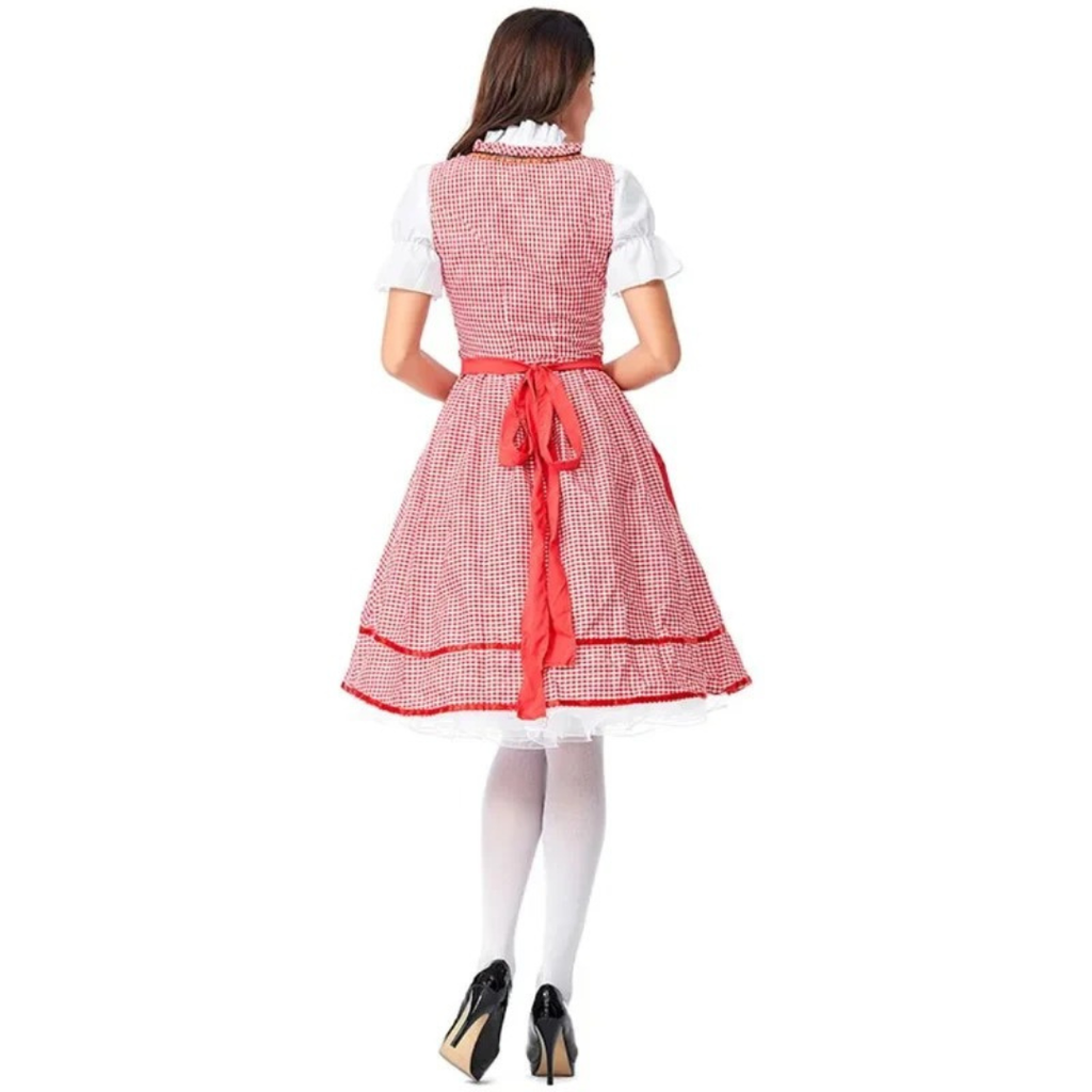 Elvira | Damen Rotes Oktoberfest Dirndl mit Schürze