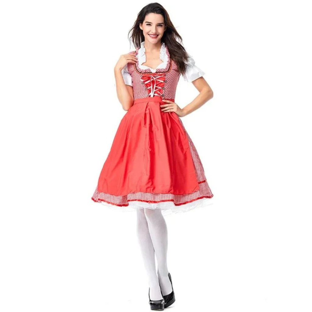 Elvira | Damen Rotes Oktoberfest Dirndl mit Schürze