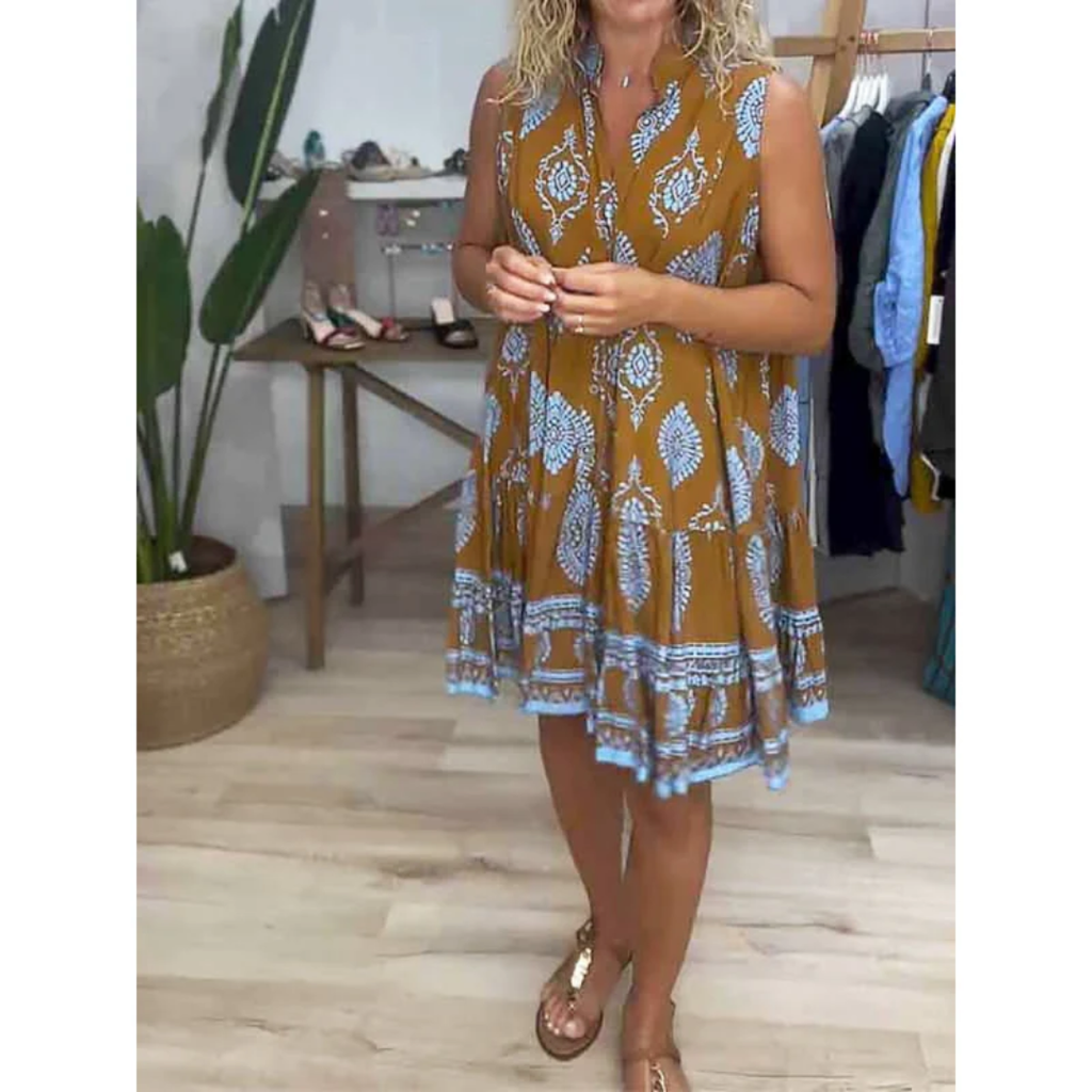 Elvira | Damen Sommerkleid Mini im Boho Stil Kurz mit V-Ausschnitt