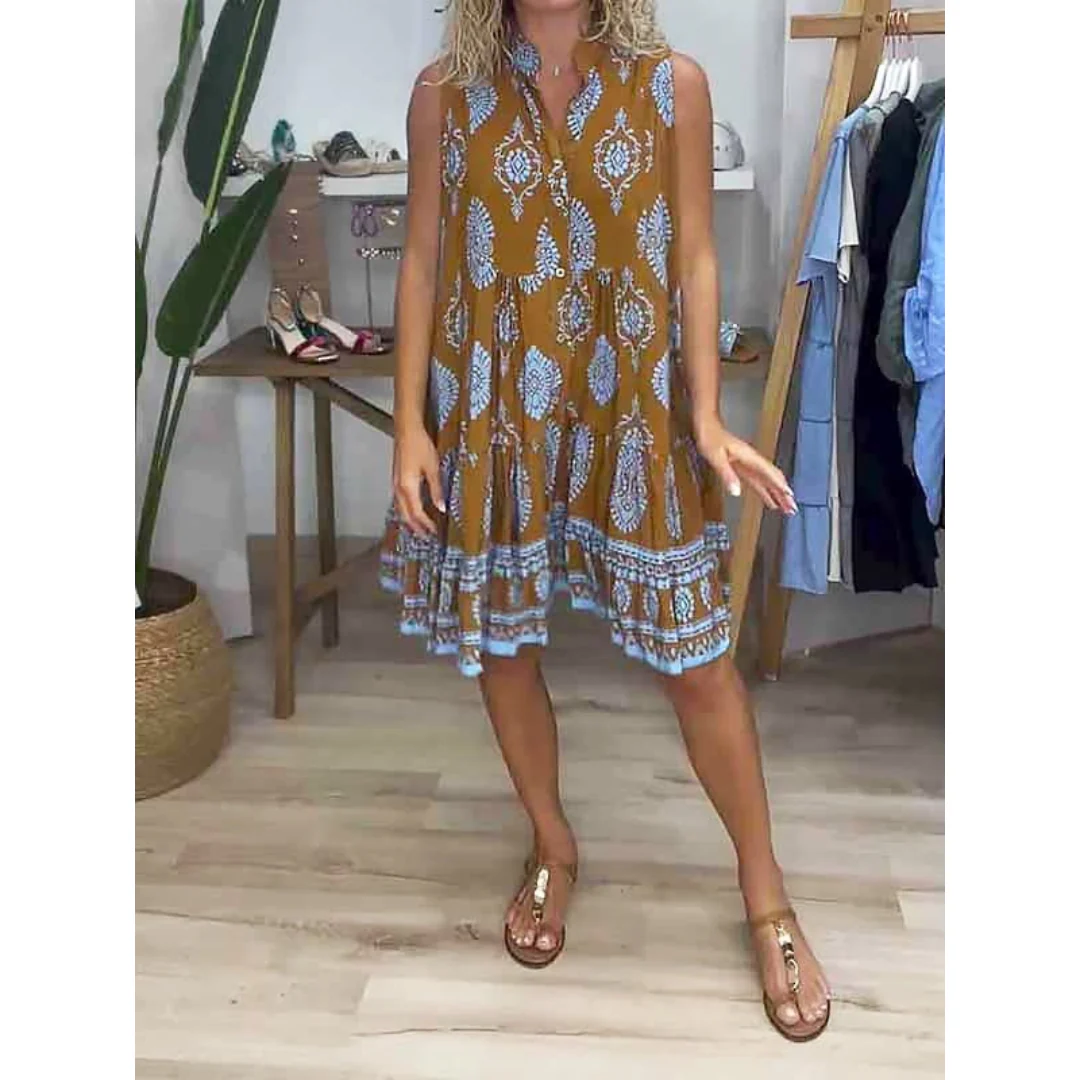 Elvira | Damen Sommerkleid Mini im Boho Stil Kurz mit V-Ausschnitt
