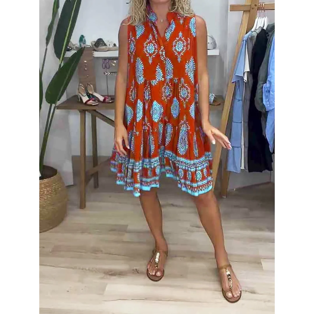 Elvira | Damen Sommerkleid Mini im Boho Stil Kurz mit V-Ausschnitt