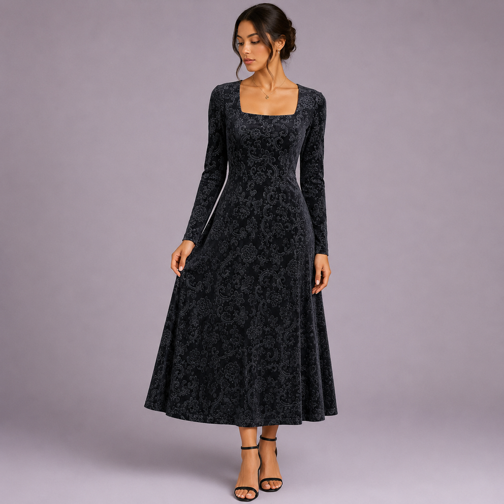 Emilia | Damen A-Linien Midikleid Aus Samt